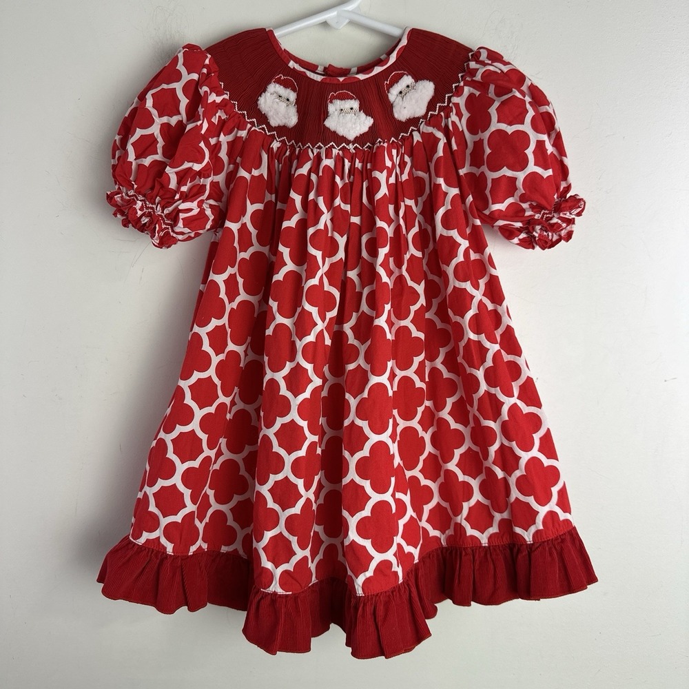 Mom & Me Smocked Santa Red White Bishop Dress Size 4 Toddler Holiday